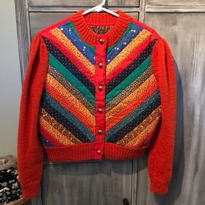 Vintage hand made quilt knitted jacket
